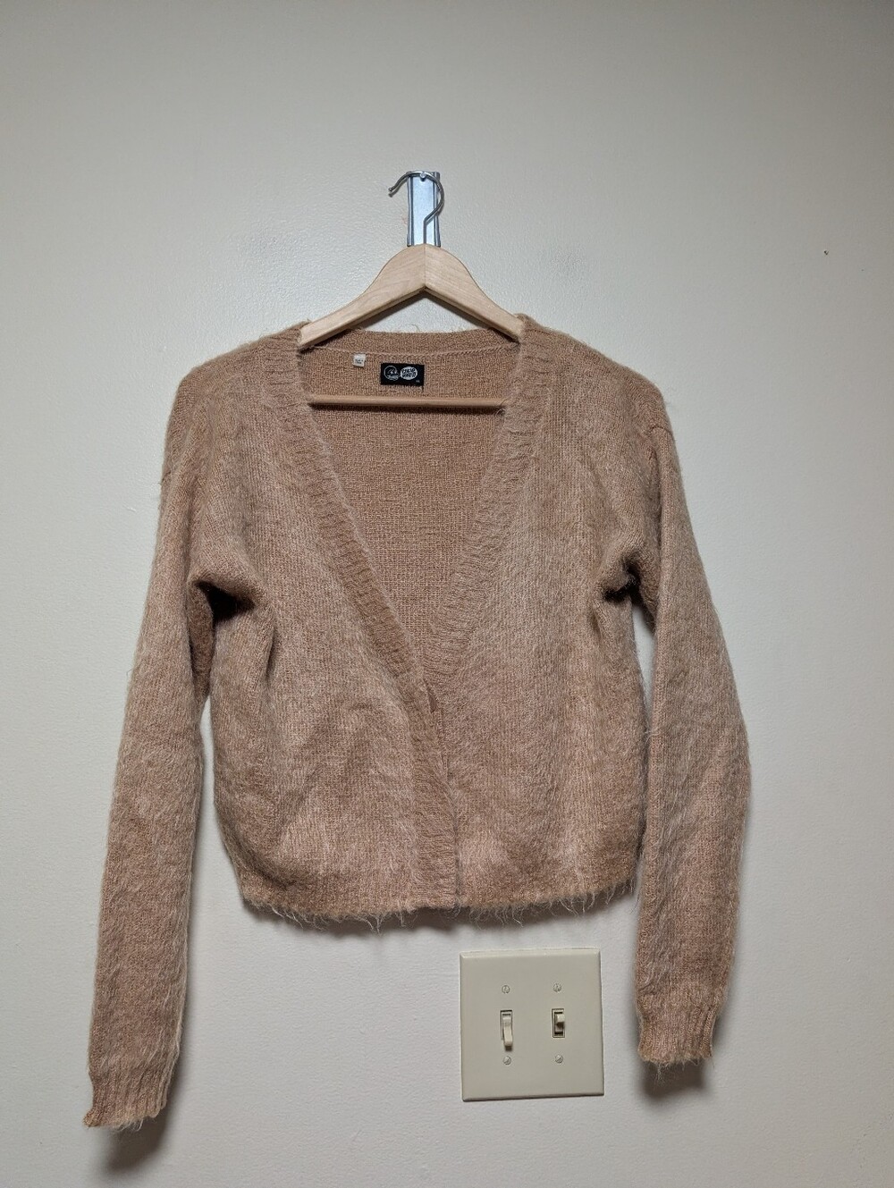 Cheap Monday Kaelen Mohair Cardigan XS Camel Beige Fuzzy Button Front